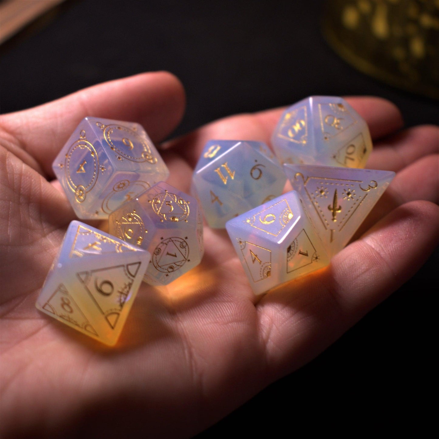 Fabled Mark Opalite Stone Dice Set Misty Mountain Gaming