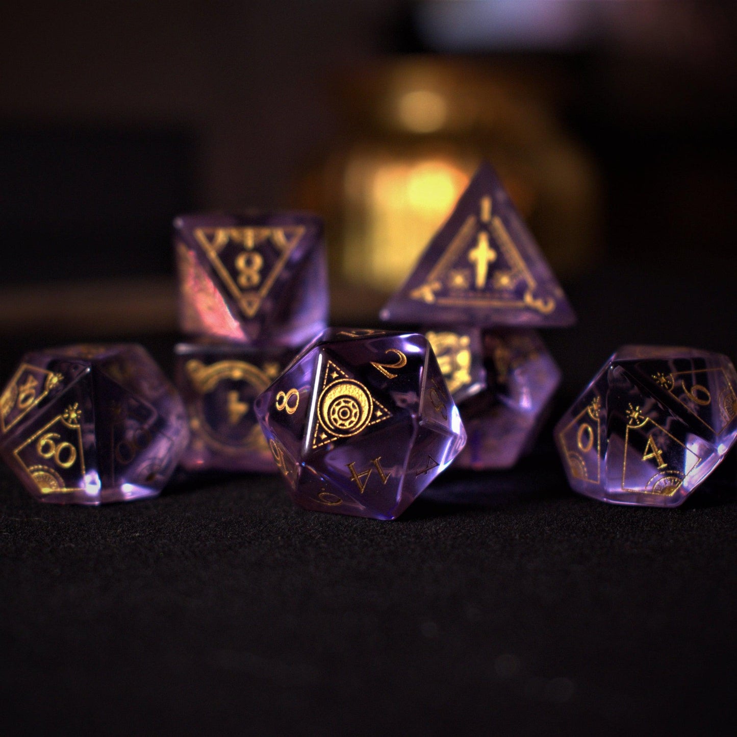 Fabled Mark Purple Glass Dice Set Misty Mountain Gaming