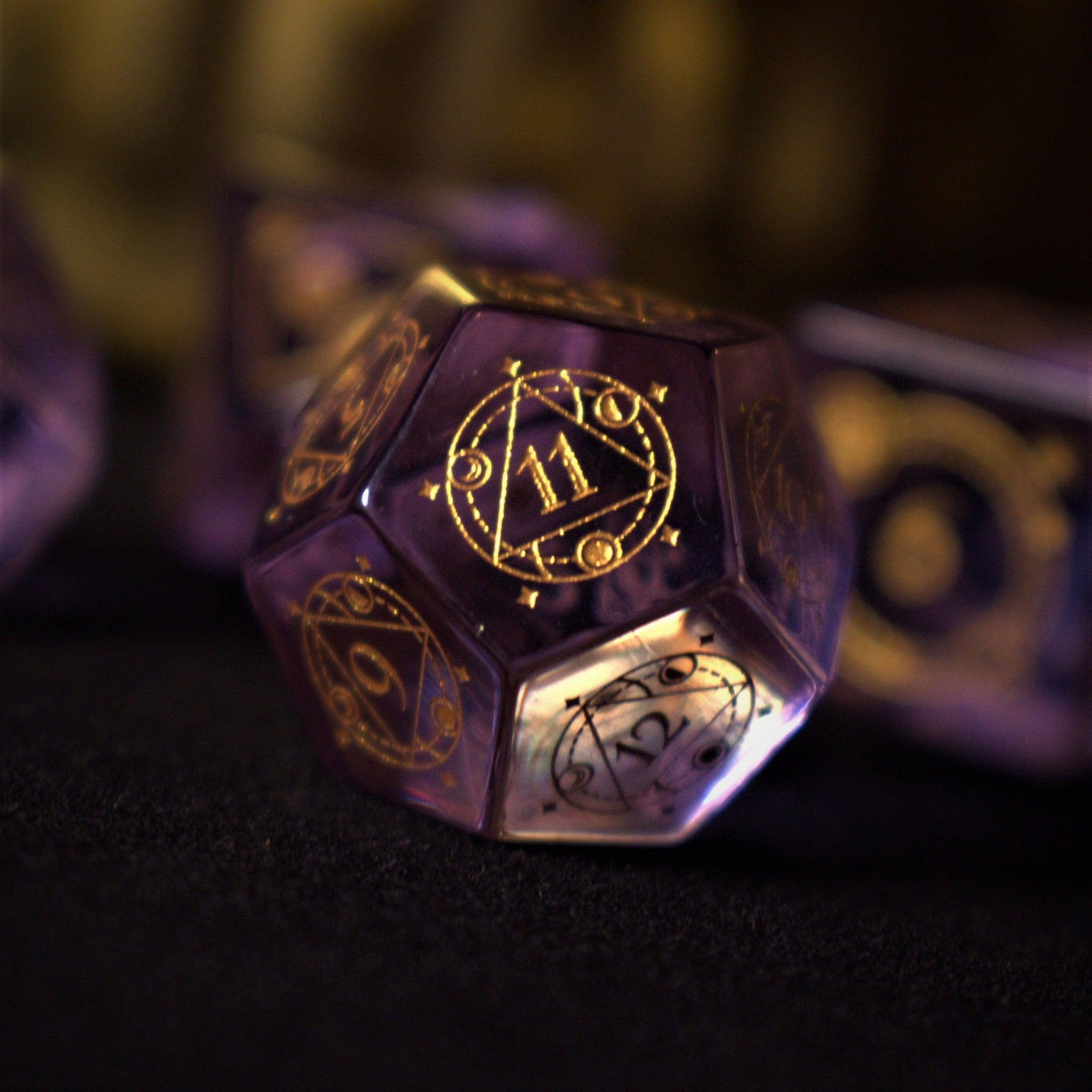 Fabled Mark Purple Glass Dice Set Misty Mountain Gaming