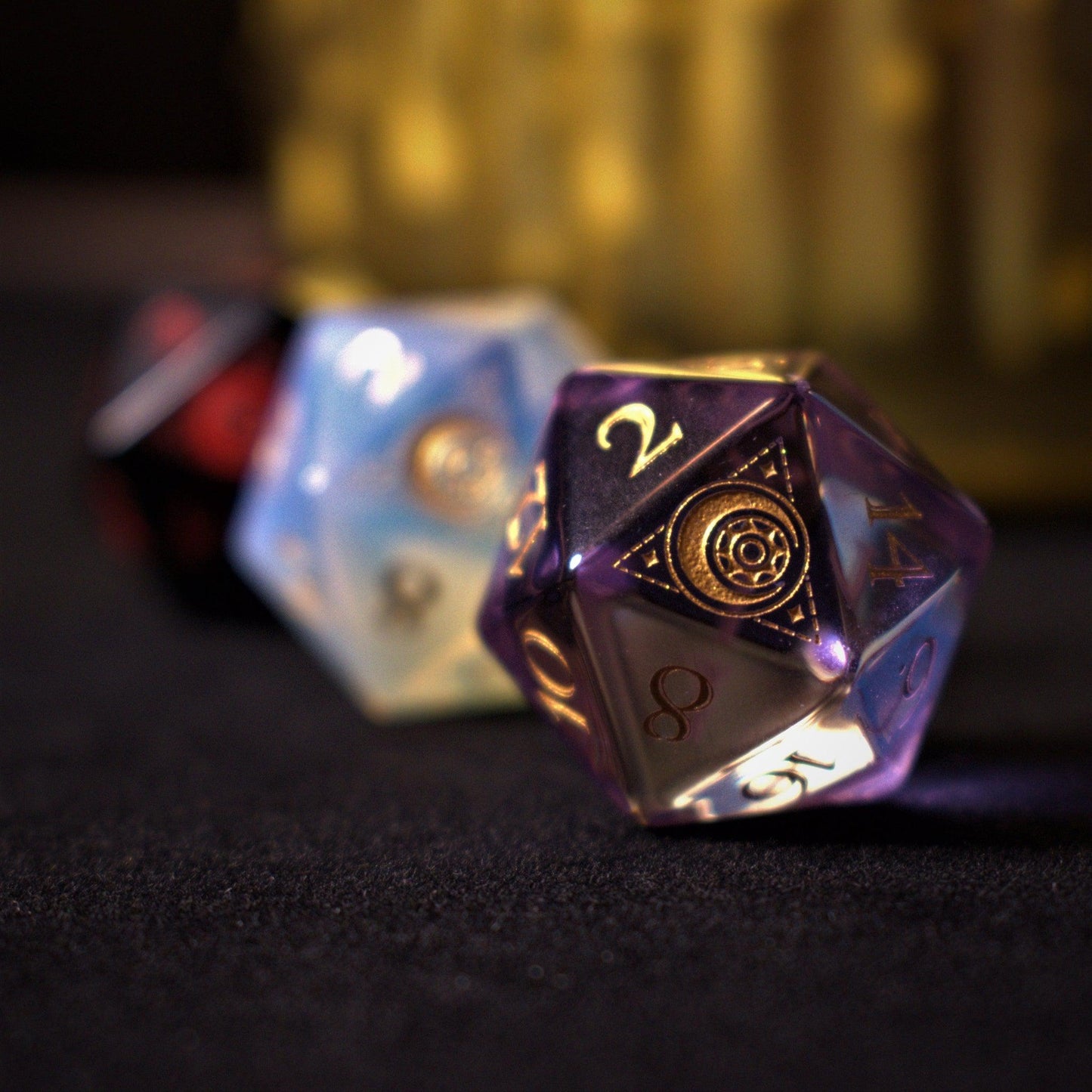 Fabled Mark Purple Glass Dice Set Misty Mountain Gaming