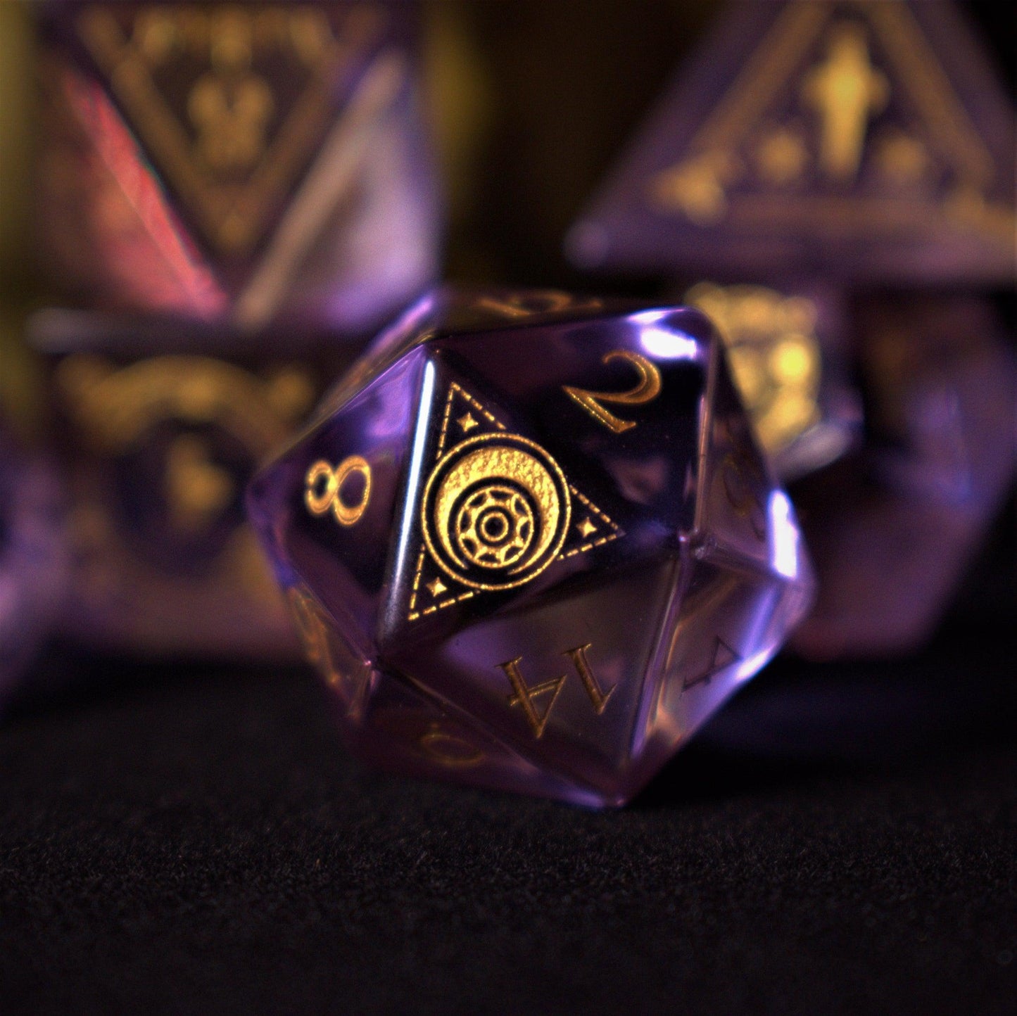 Fabled Mark Purple Glass Dice Set Misty Mountain Gaming