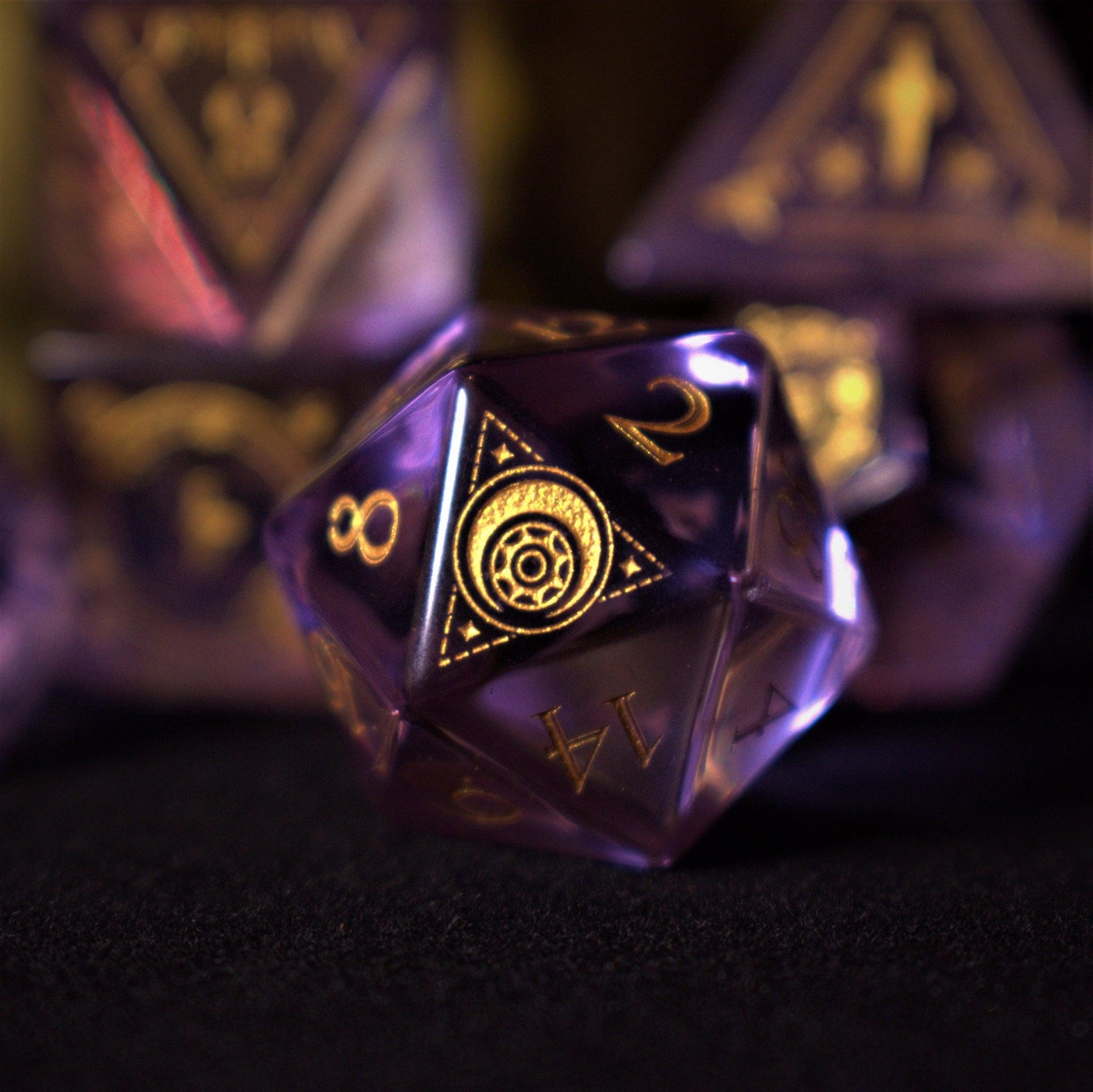 Fabled Mark Purple Glass Dice Set Misty Mountain Gaming