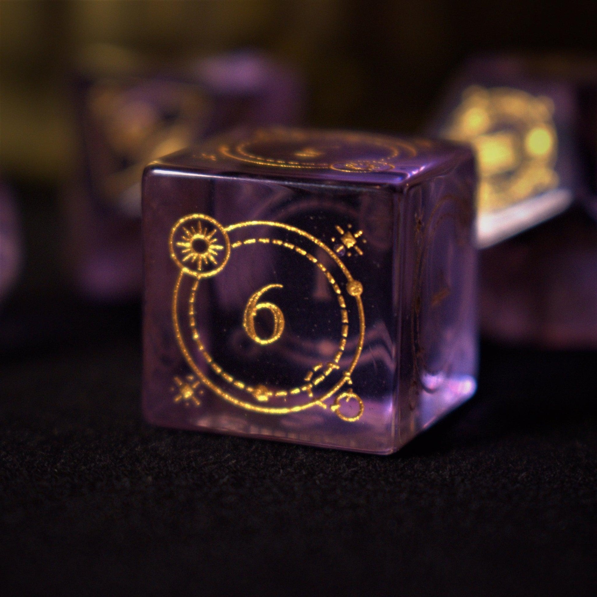 Fabled Mark Purple Glass Dice Set Misty Mountain Gaming