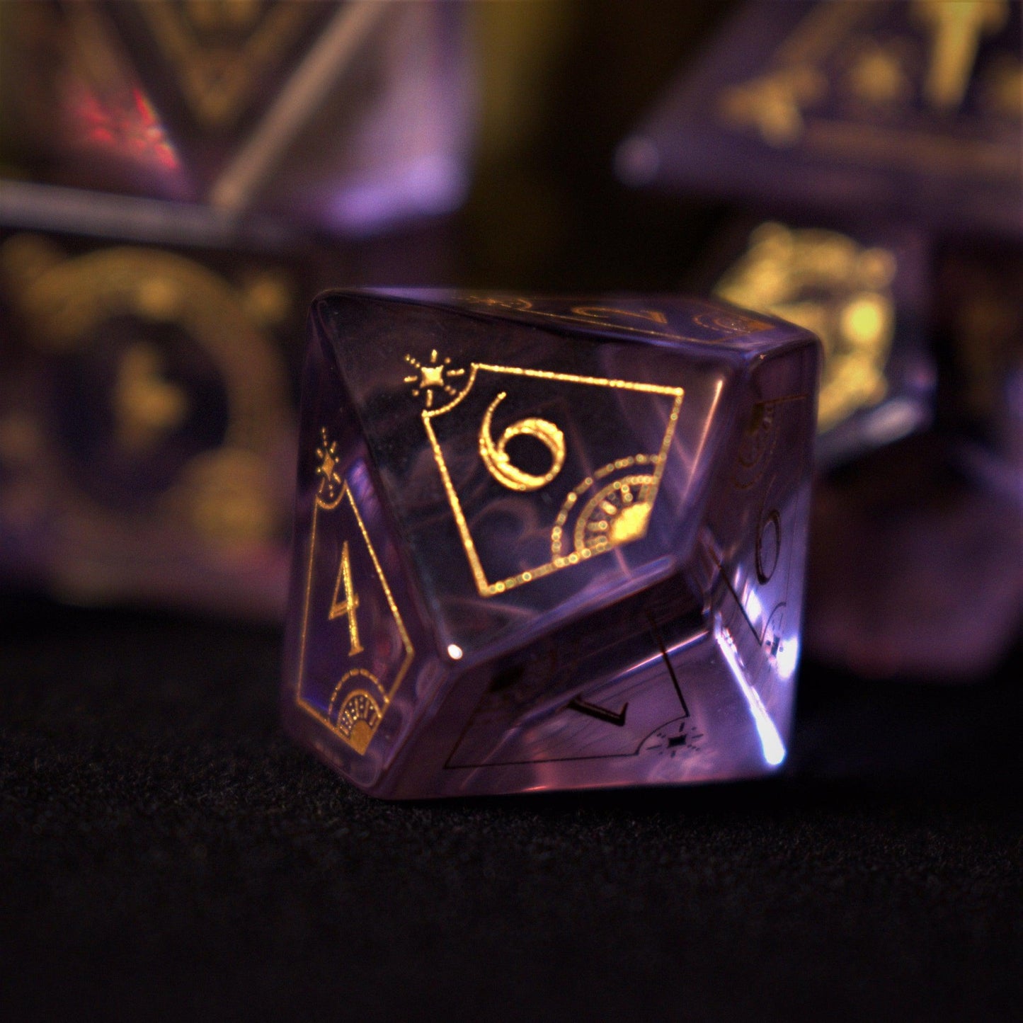 Fabled Mark Purple Glass Dice Set Misty Mountain Gaming