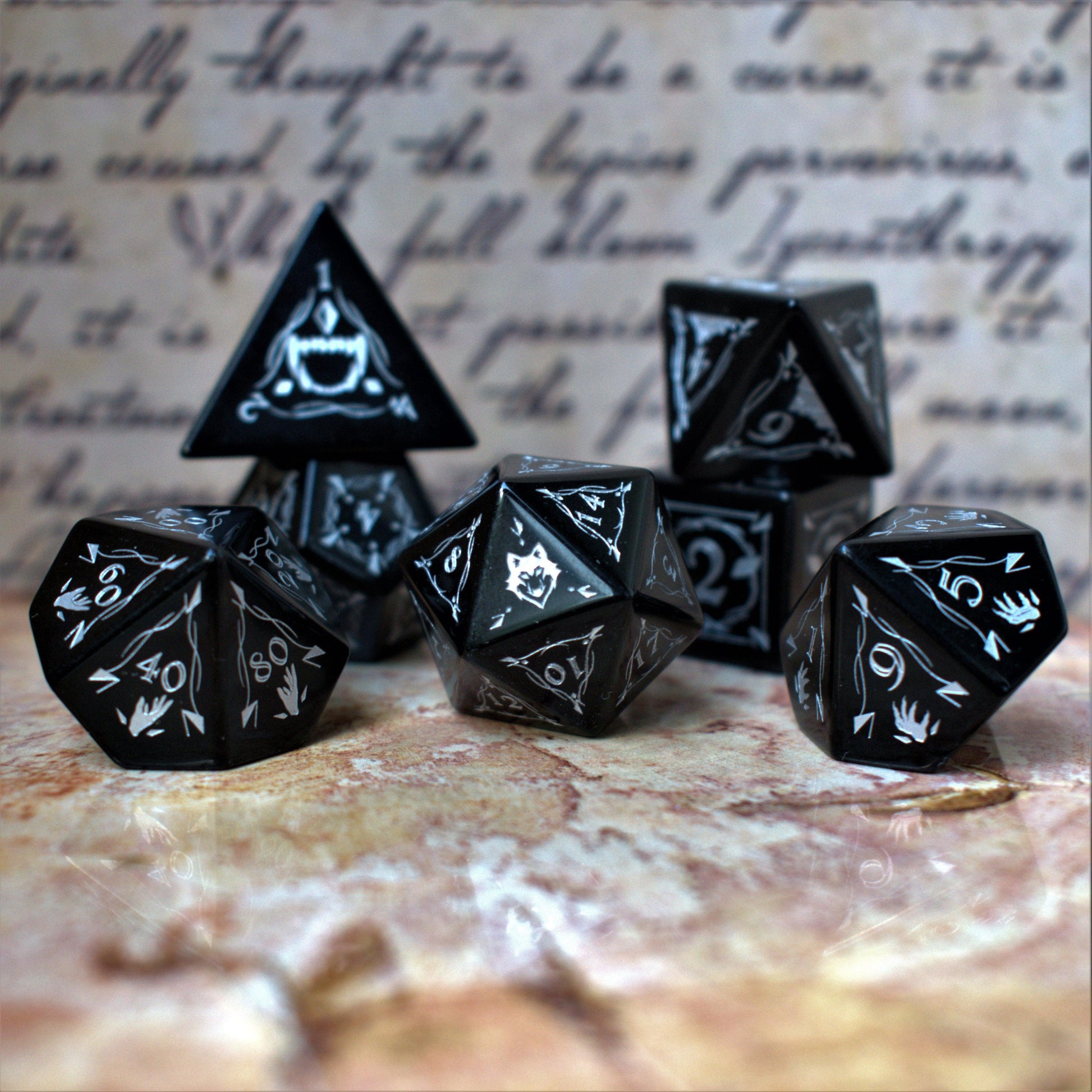 Fangs of Winter Obsidian Stone Dice Set Misty Mountain Gaming
