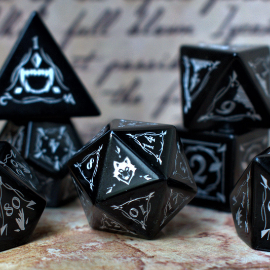 Fangs of Winter Obsidian Stone Dice Set Misty Mountain Gaming
