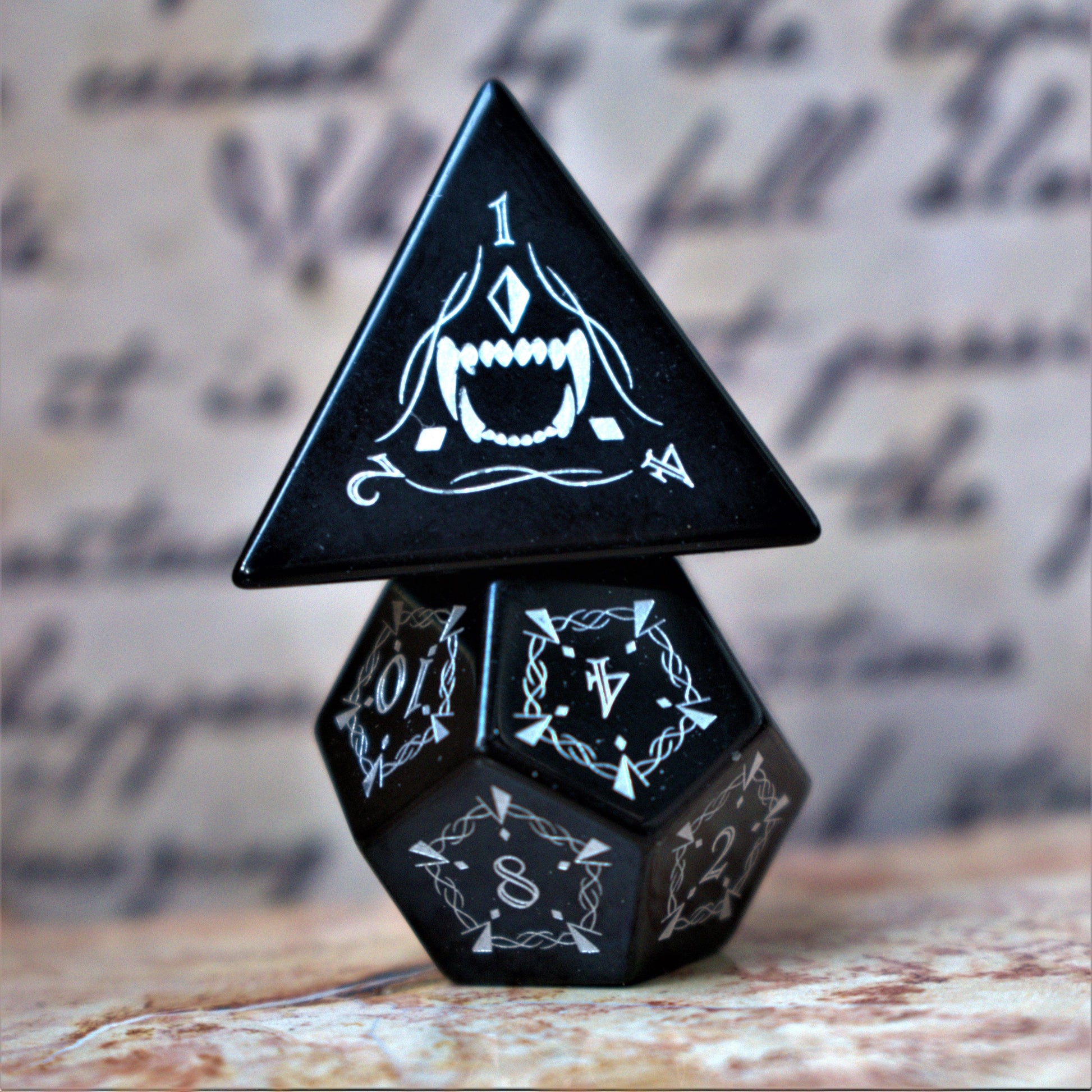 Fangs of Winter Obsidian Stone Dice Set Misty Mountain Gaming