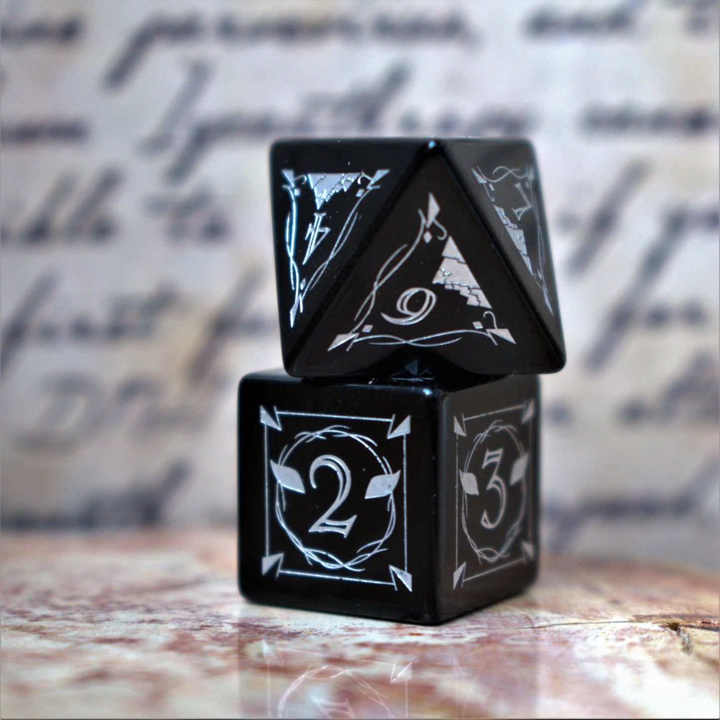 Fangs of Winter Obsidian Stone Dice Set Misty Mountain Gaming