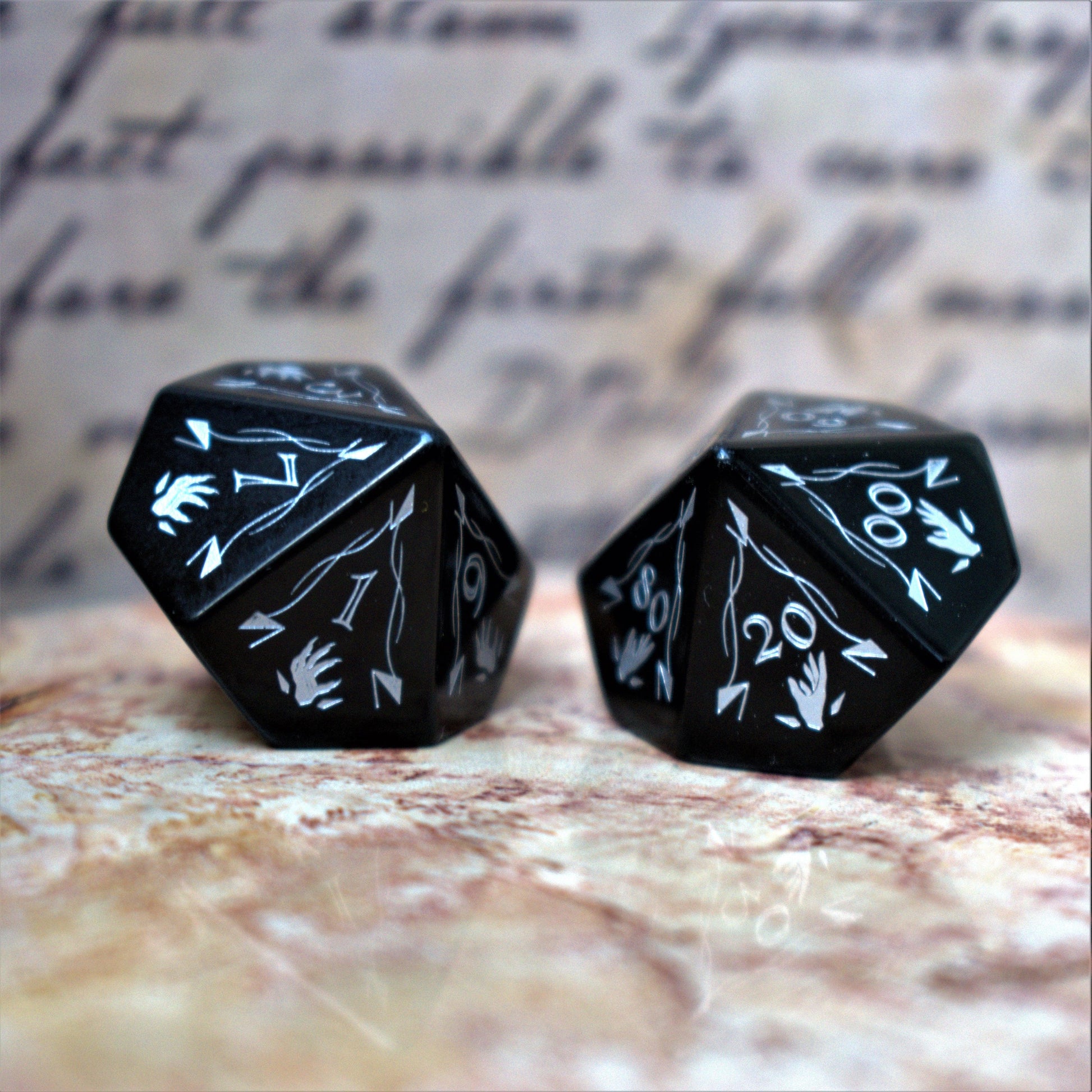 Fangs of Winter Obsidian Stone Dice Set Misty Mountain Gaming