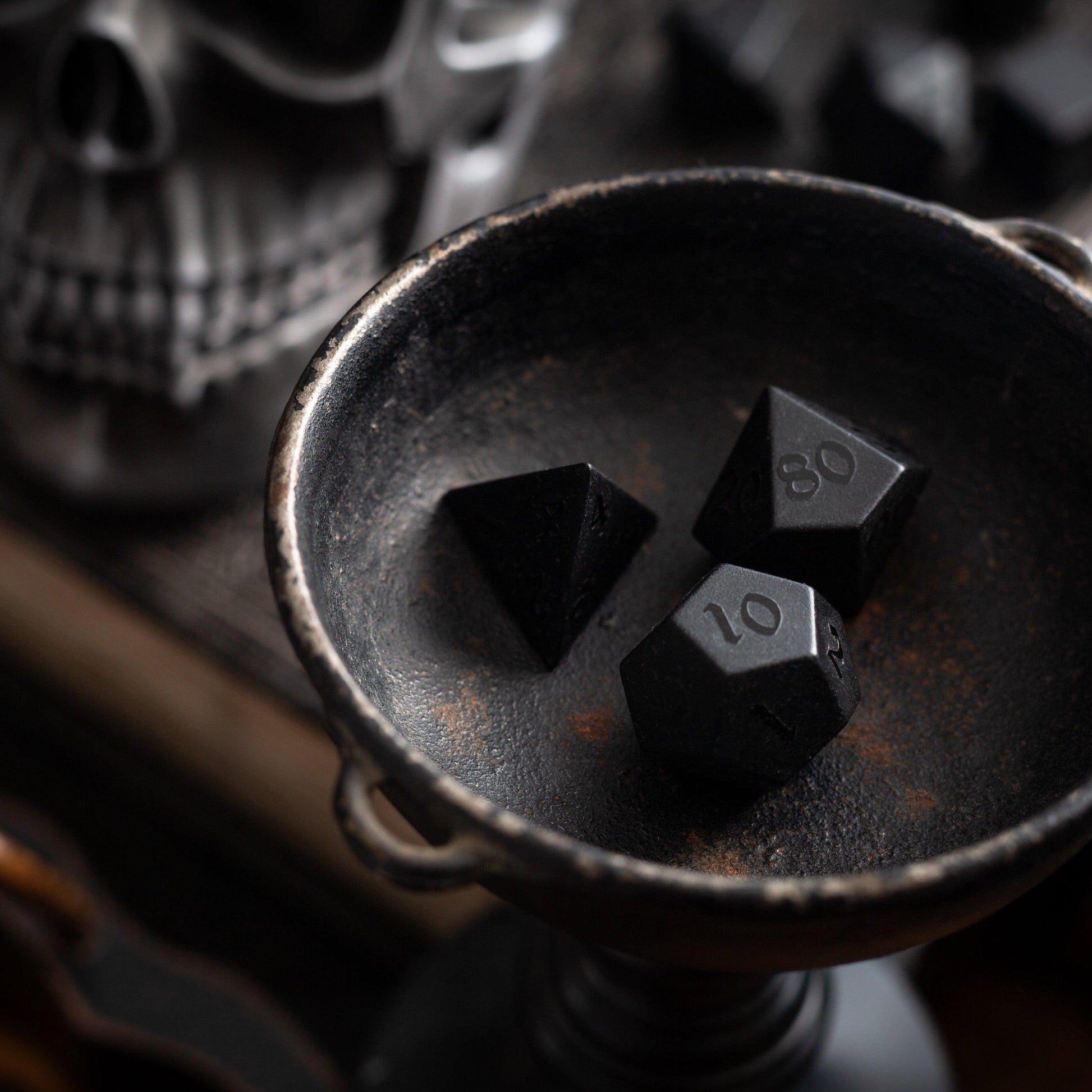 Gemstone Black Night Raised Obsidian Hand Carved DND Dice Set Runic Dice