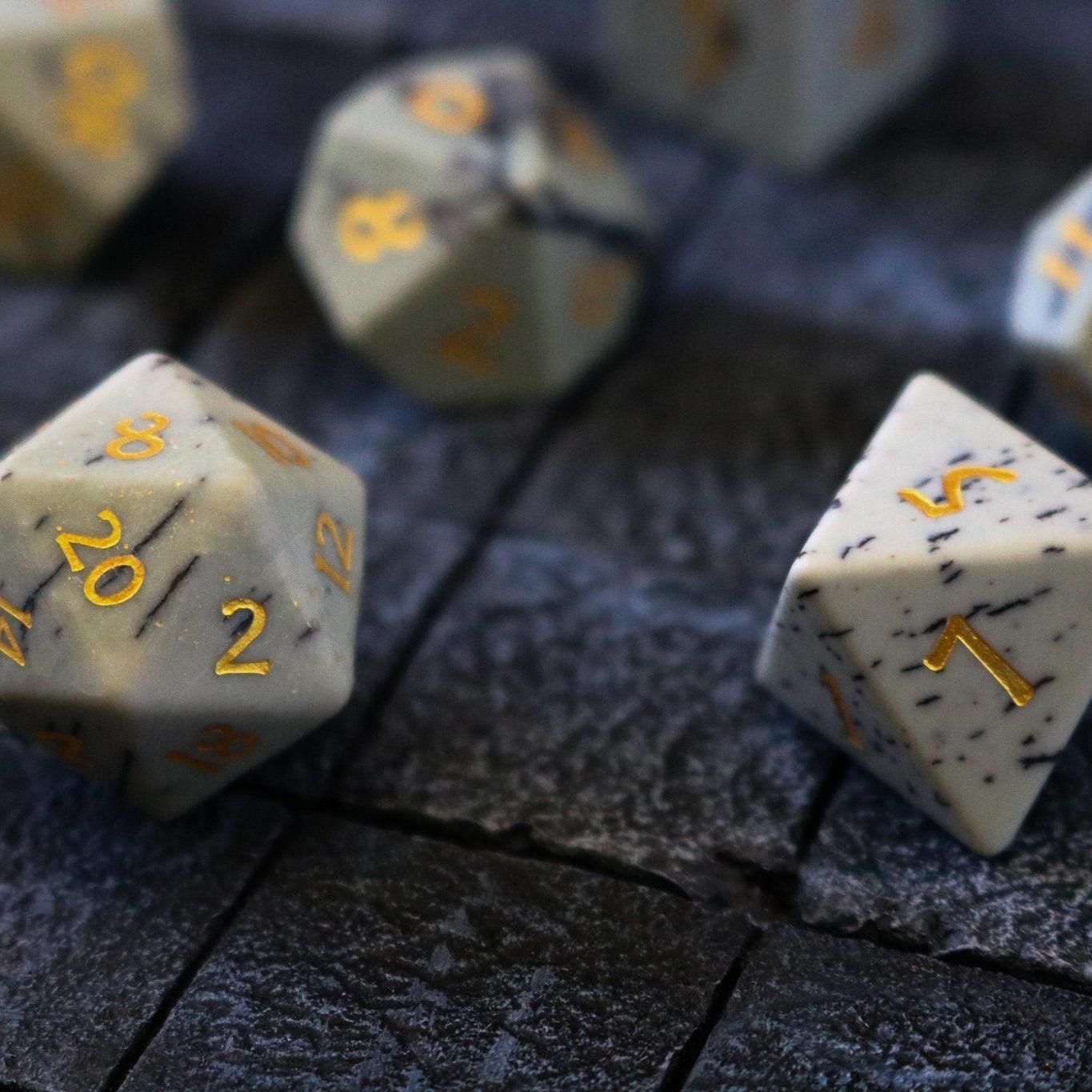 Gemstone Jasper Hand Carved (And Box) DND Dice Set Runic Dice