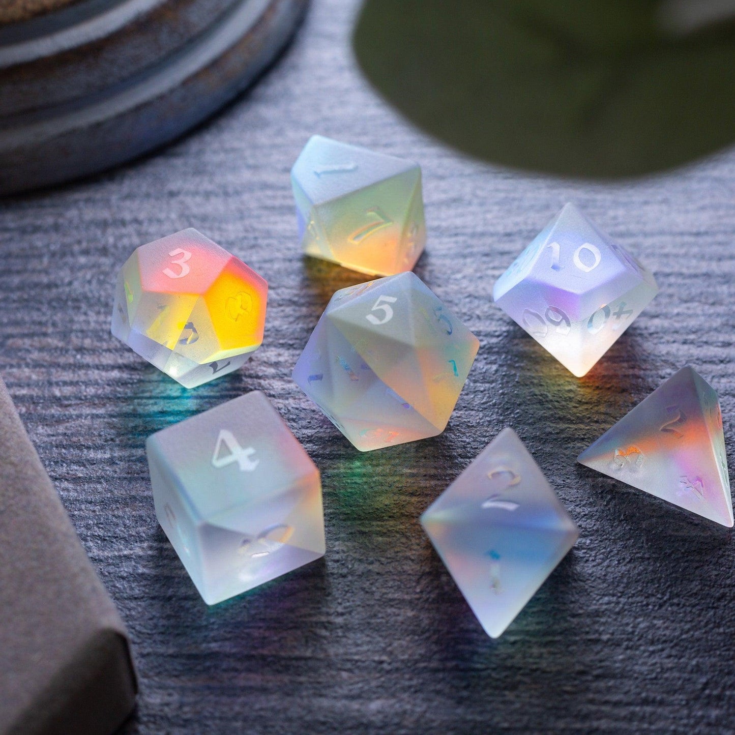 Gemstone Raised Dichroic Glass DND Dice Set Runic Dice