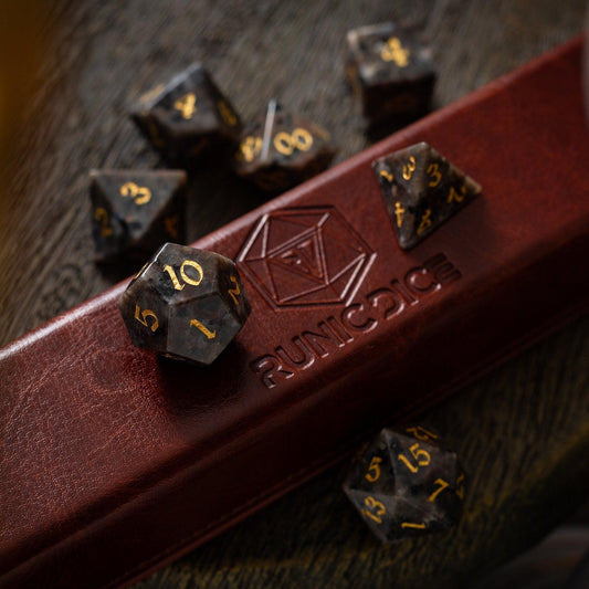 Gemstone Yooperlite Hand Carved DND Dice Set Runic Dice