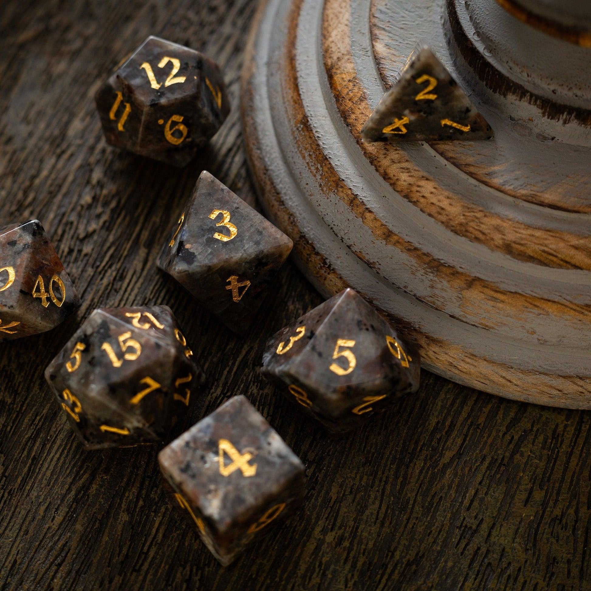 Gemstone Yooperlite Hand Carved DND Dice Set Runic Dice