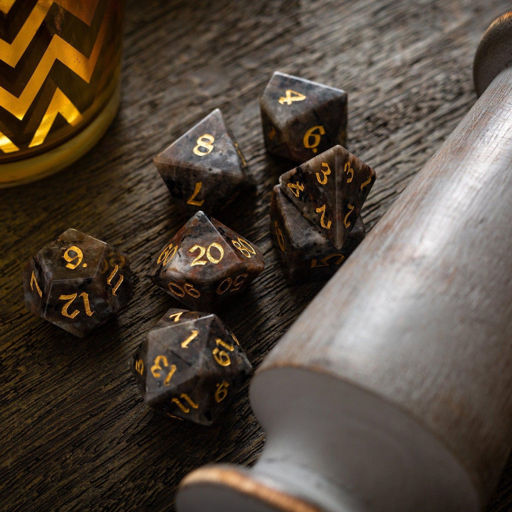 Gemstone Yooperlite Hand Carved DND Dice Set Runic Dice
