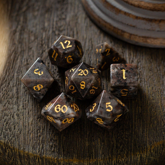 Gemstone Yooperlite Hand Carved DND Dice Set Runic Dice