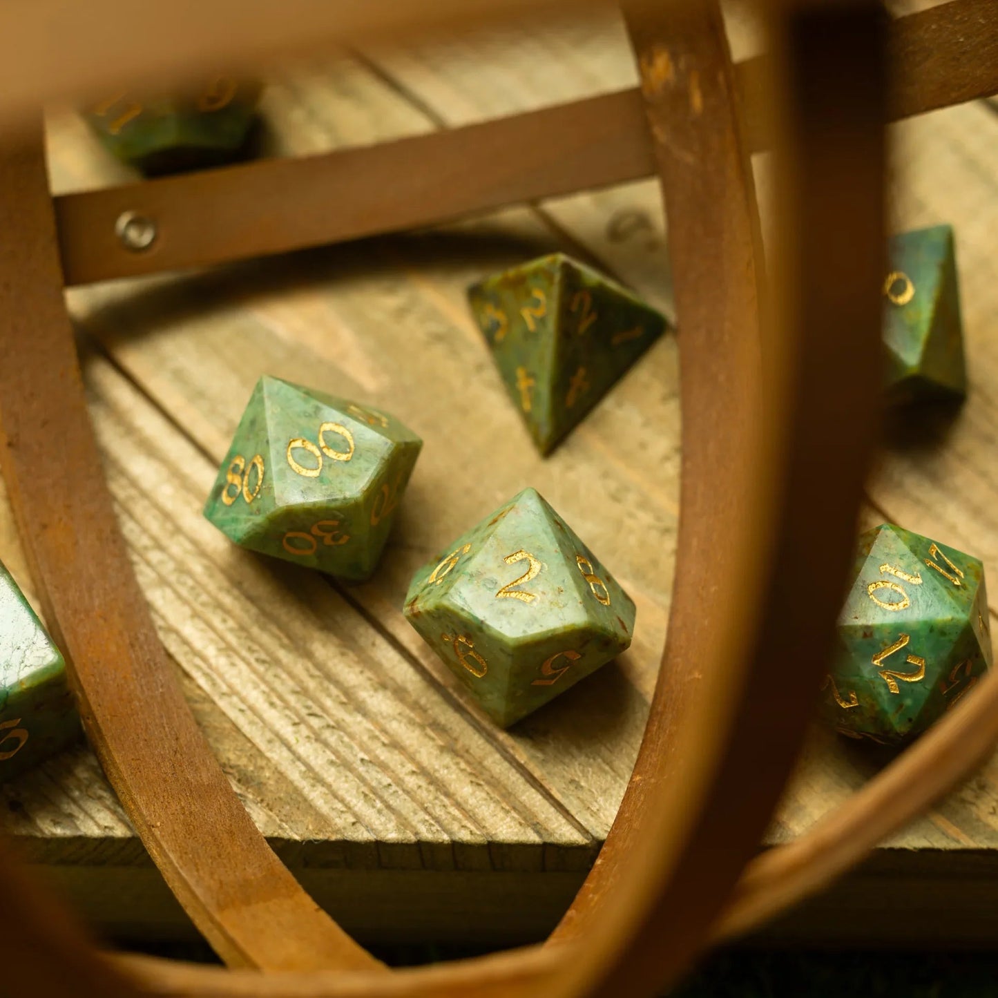 Gemstone Azurite Hand Carved DND Dice Set Runic Dice
