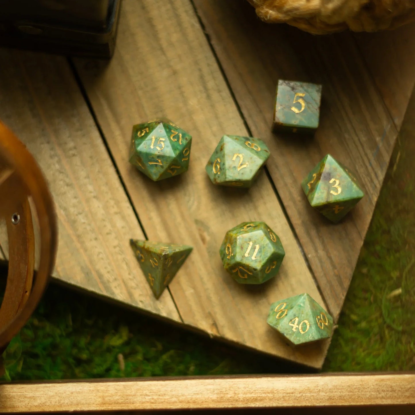 Gemstone Azurite Hand Carved DND Dice Set Runic Dice