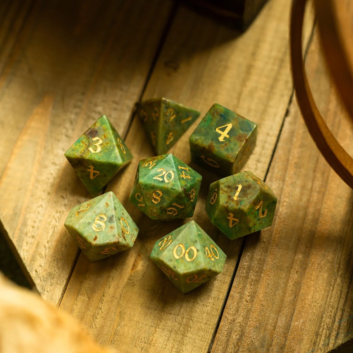 Gemstone Azurite Hand Carved DND Dice Set Runic Dice