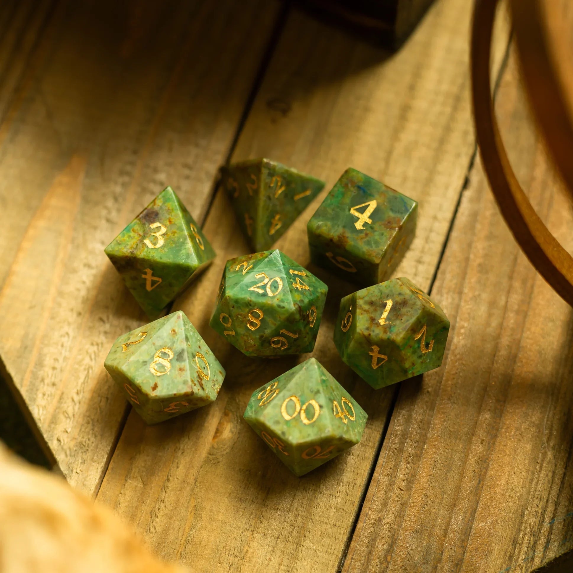 Gemstone Azurite Hand Carved DND Dice Set Runic Dice