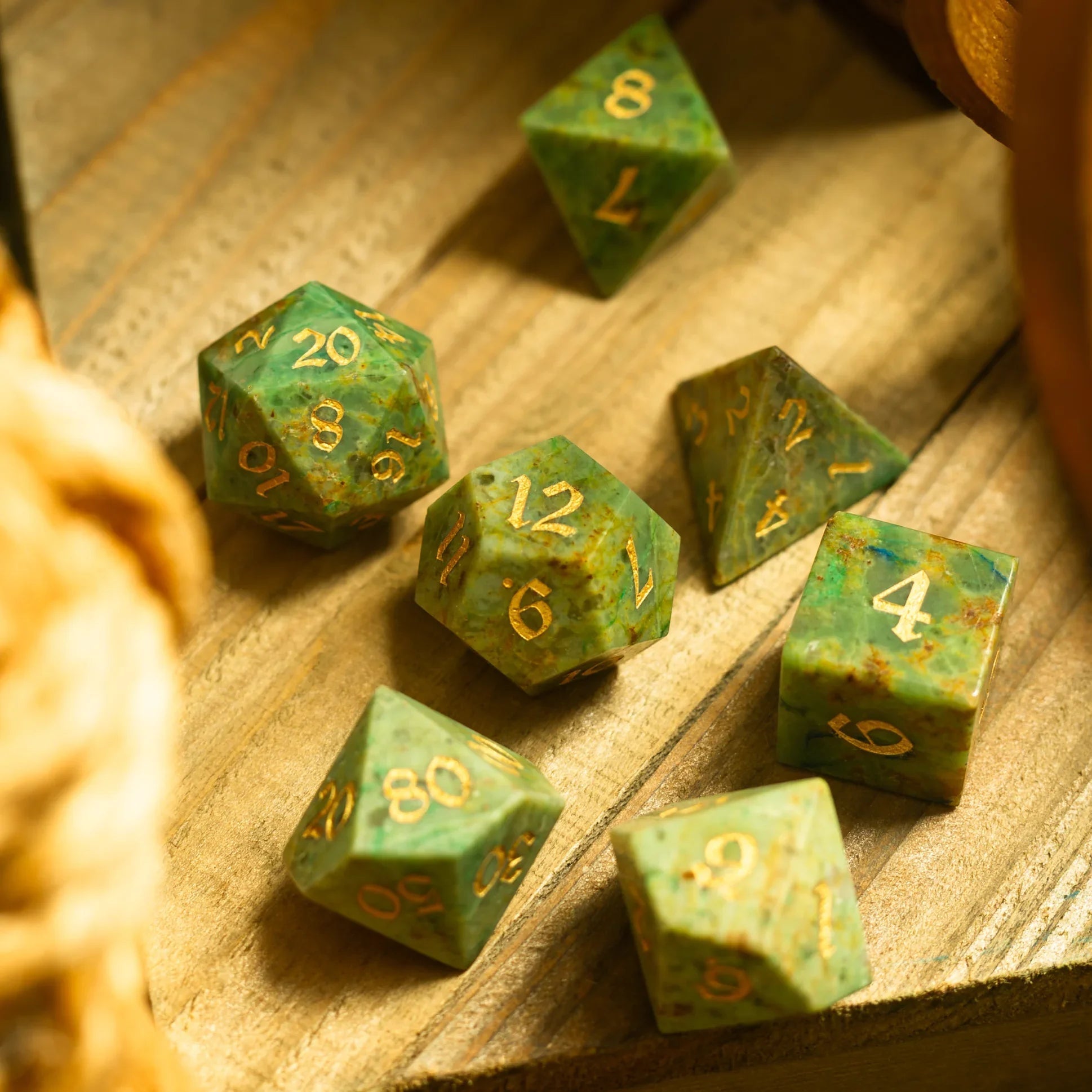 Gemstone Azurite Hand Carved DND Dice Set Runic Dice