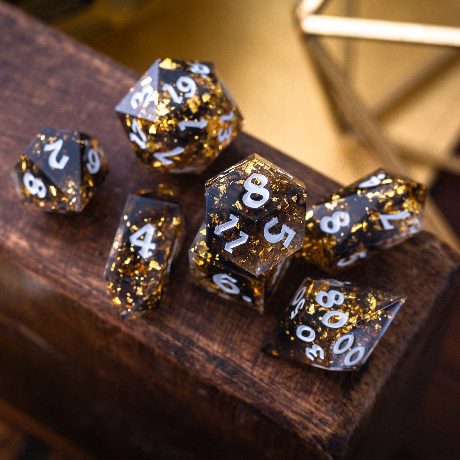 Gold Handmade Resin DND Dice Set Runic Dice