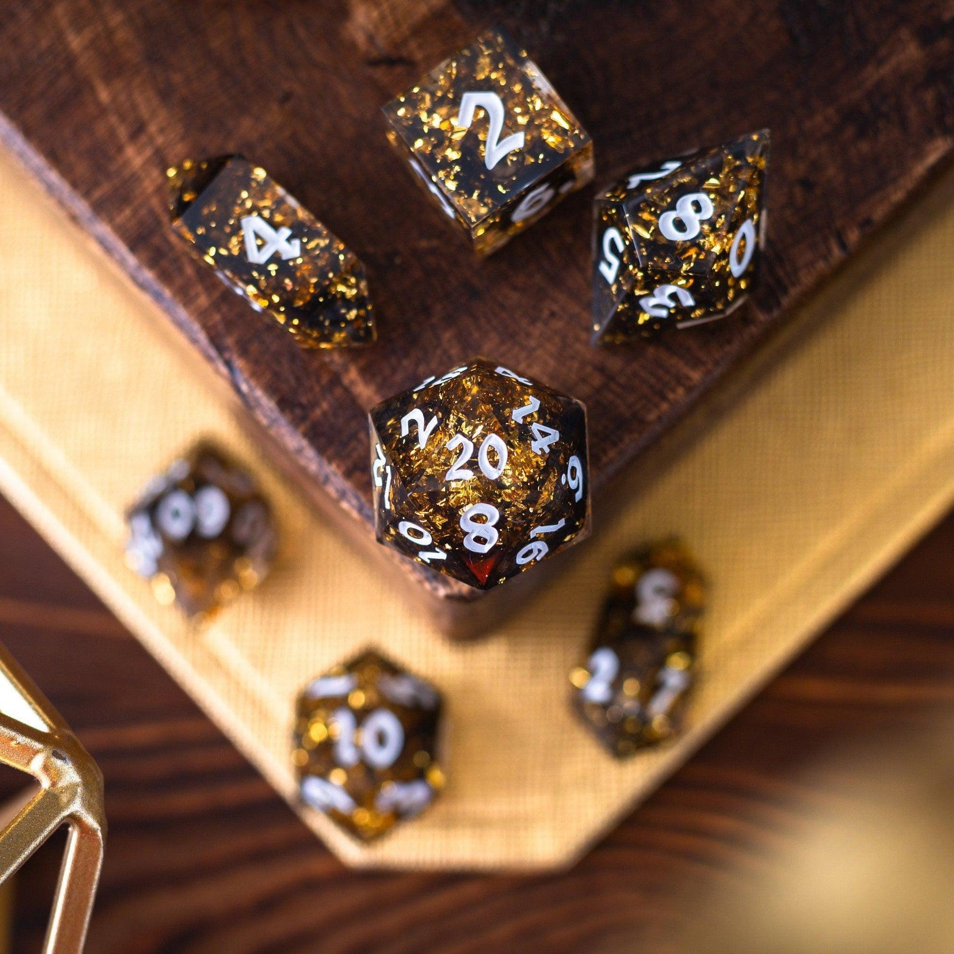 Gold Handmade Resin DND Dice Set Runic Dice