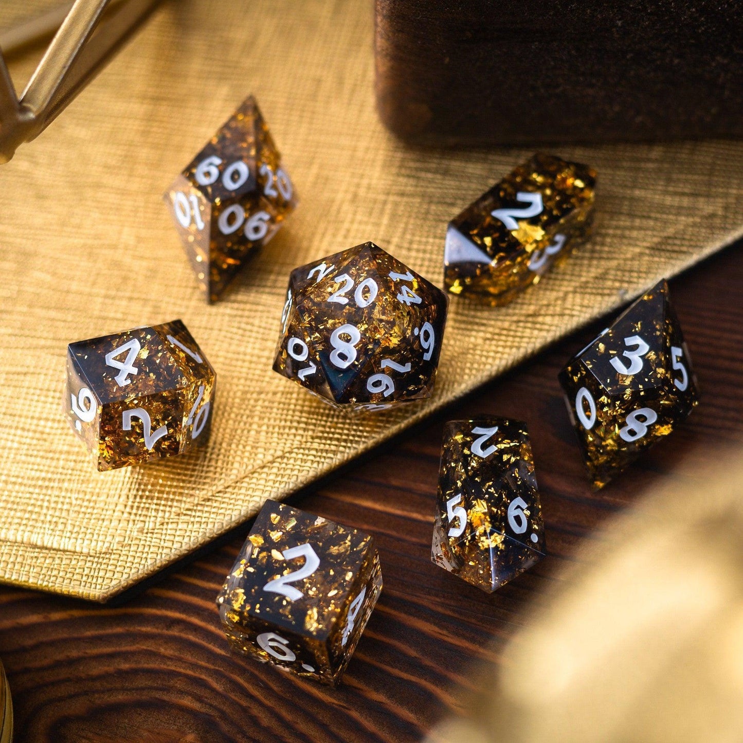 Gold Handmade Resin DND Dice Set Runic Dice