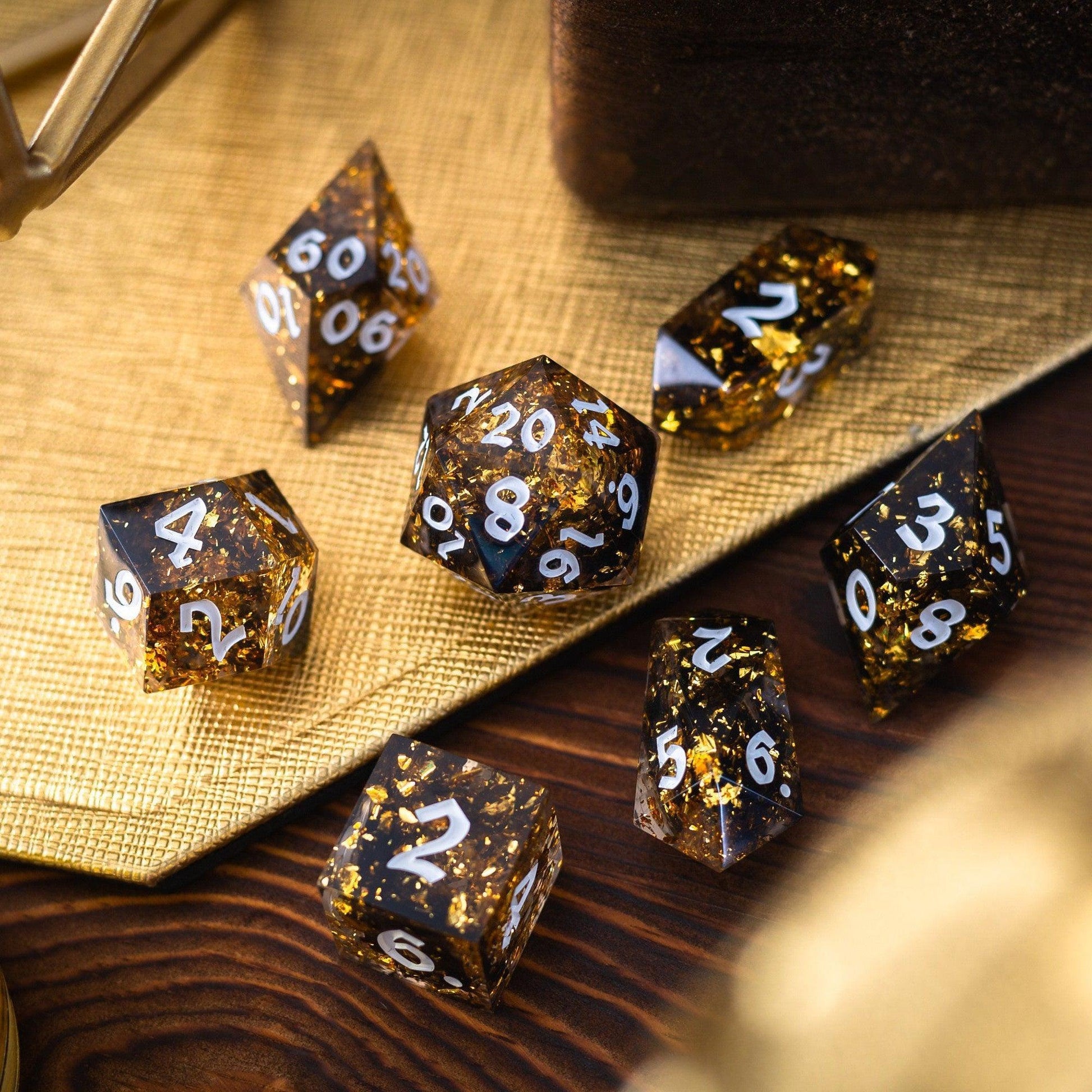 Gold Handmade Resin DND Dice Set Runic Dice