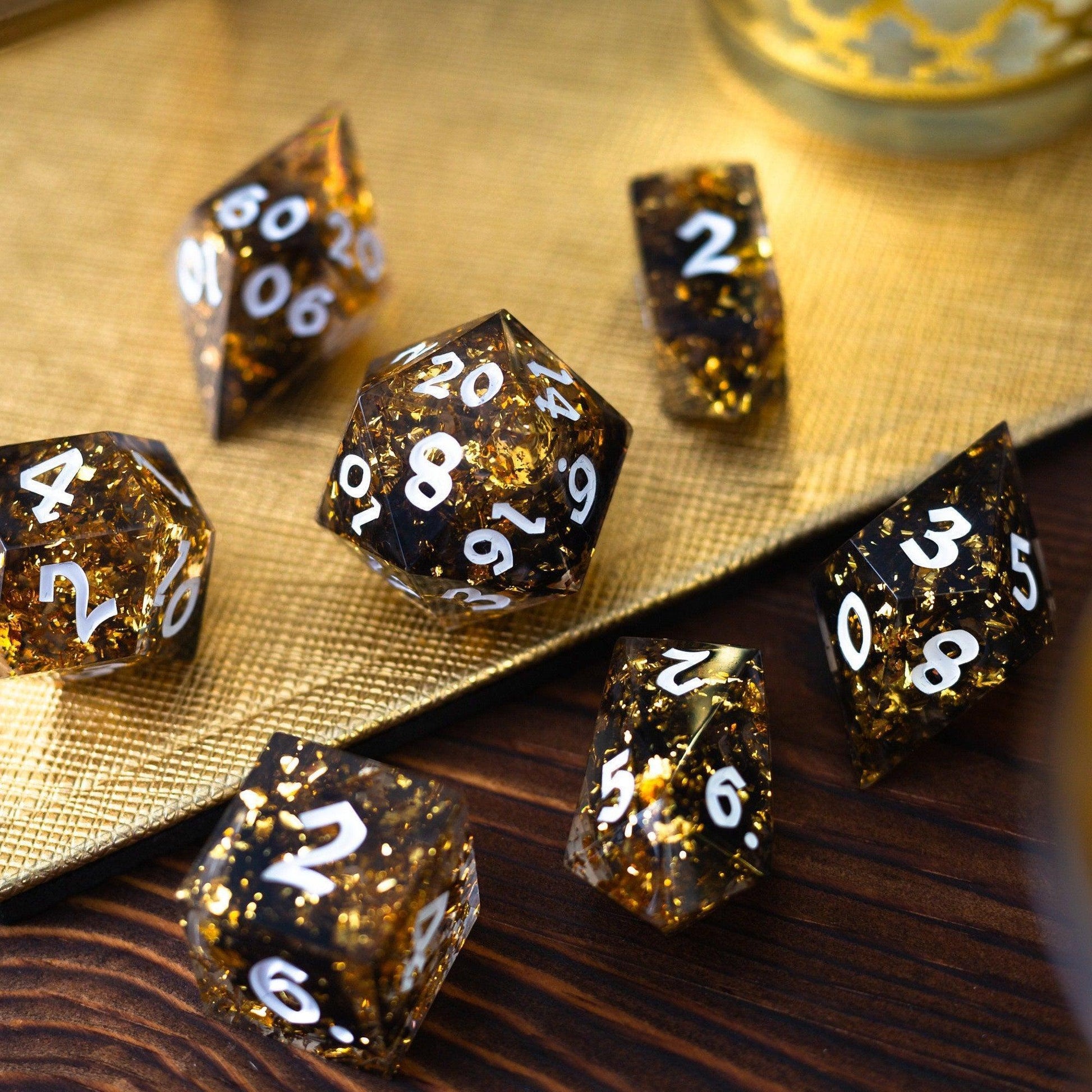 Gold Handmade Resin DND Dice Set Runic Dice