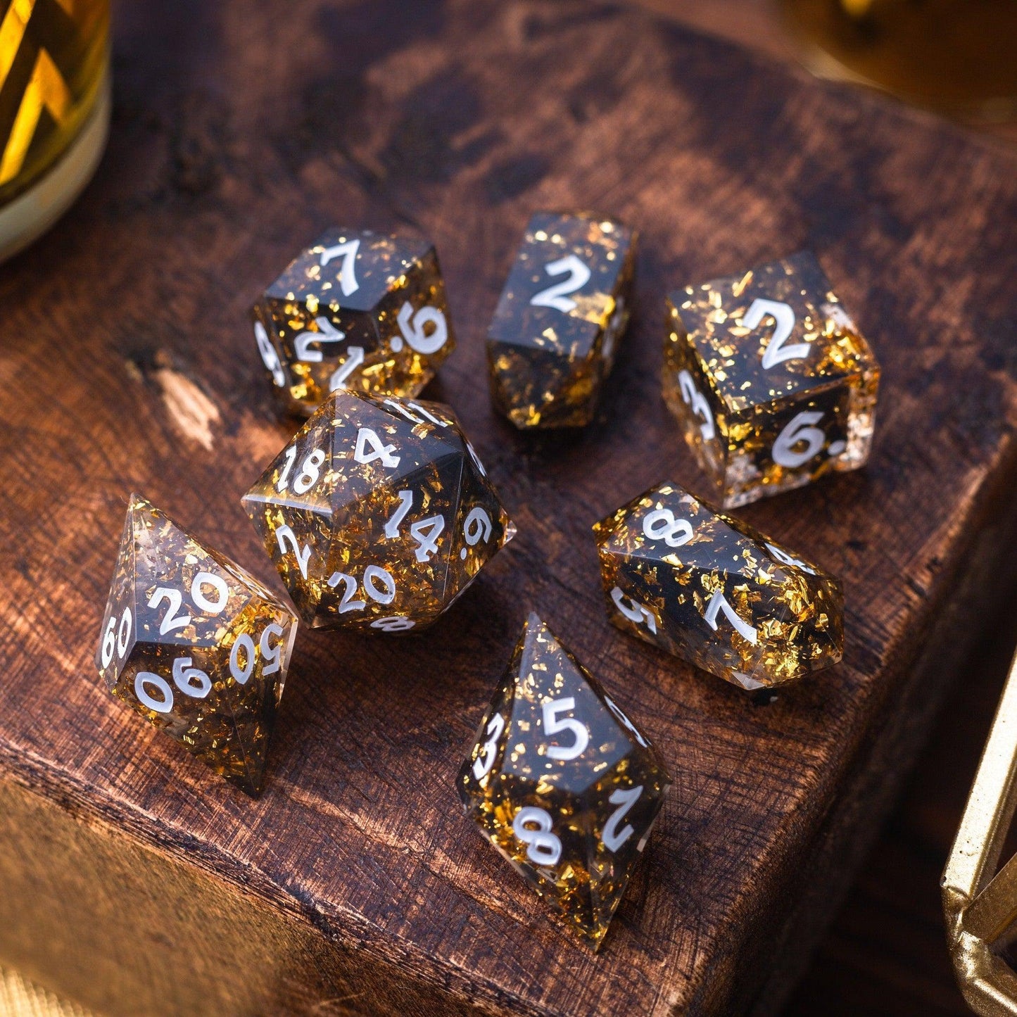 Gold Handmade Resin DND Dice Set Runic Dice