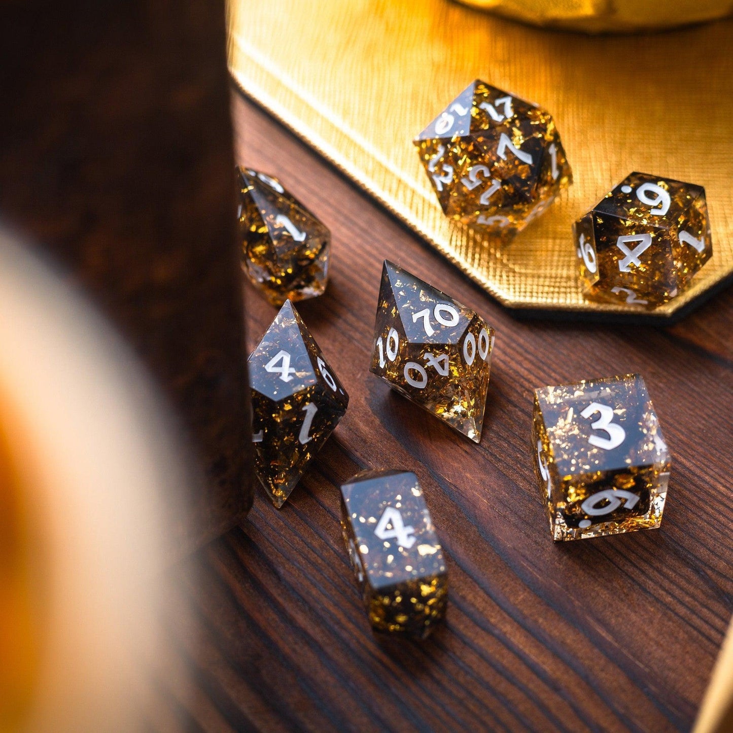 Gold Handmade Resin DND Dice Set Runic Dice