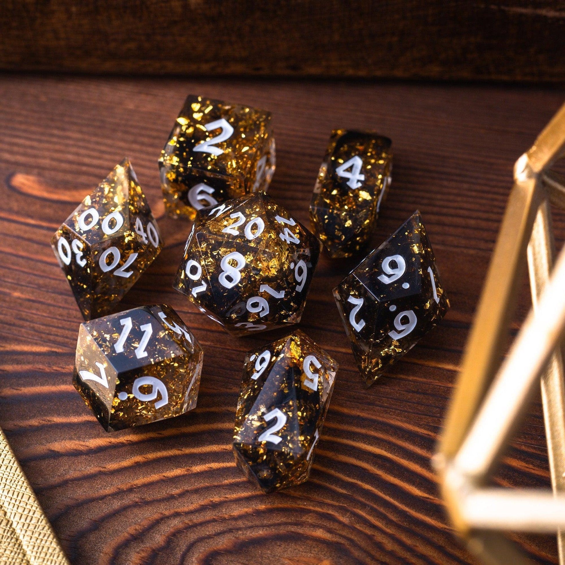 Gold Handmade Resin DND Dice Set Runic Dice
