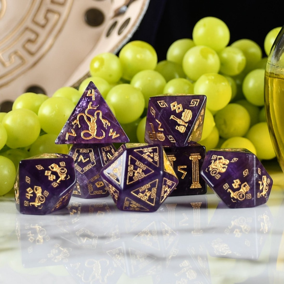 Greek Amethyst Stone Dice Set - Dice Around the World Collection Misty Mountain Gaming
