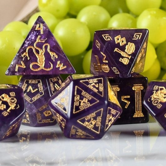 Greek Amethyst Stone Dice Set - Dice Around the World Collection Misty Mountain Gaming