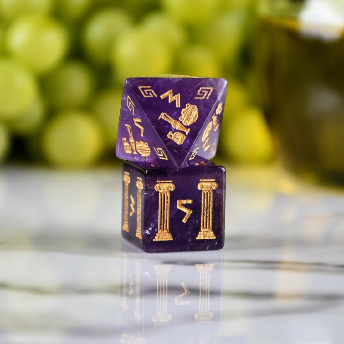 Greek Amethyst Stone Dice Set - Dice Around the World Collection Misty Mountain Gaming