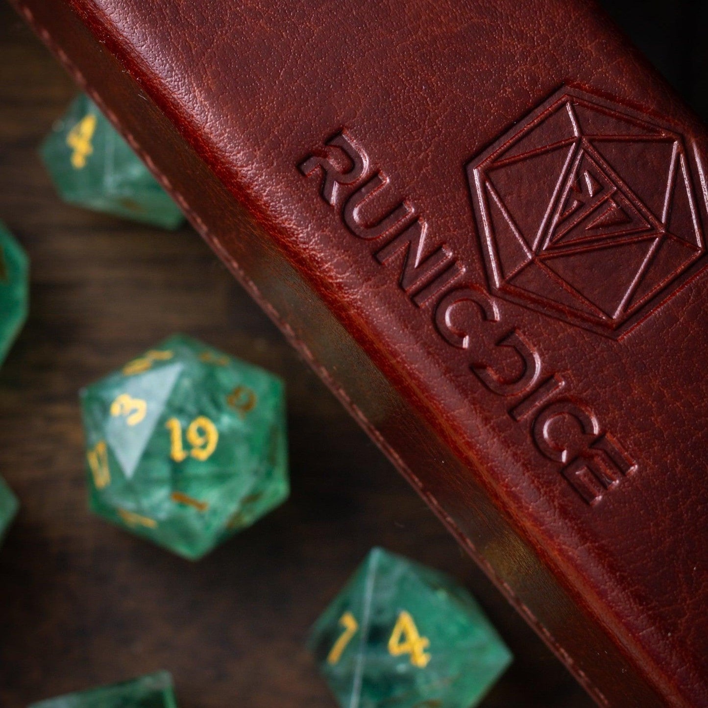 Green Fluorite Gemstone (Chlorophane) Hand Carved DND Dice Set Runic Dice