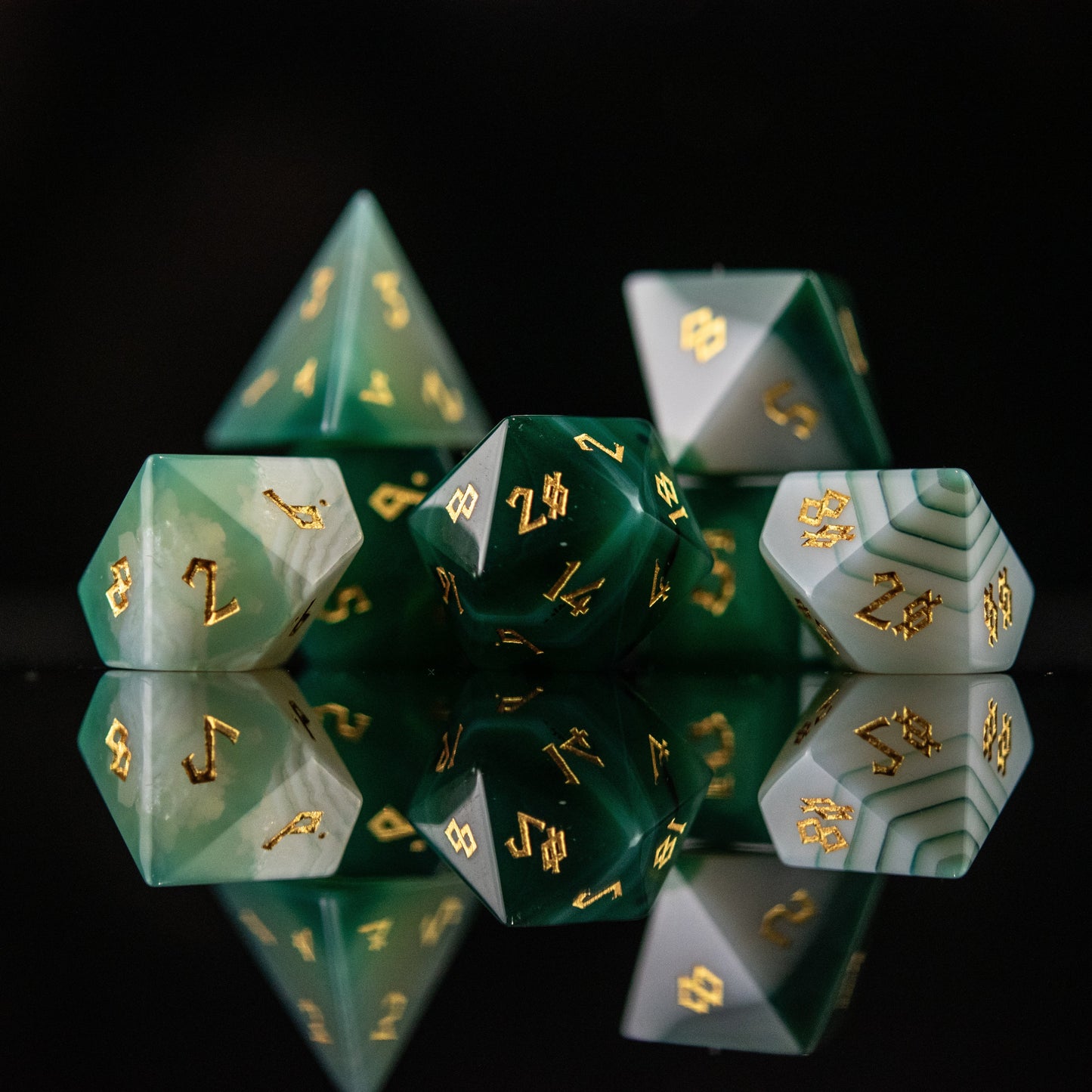 Green Agate Stone Dice Set Misty Mountain Gaming