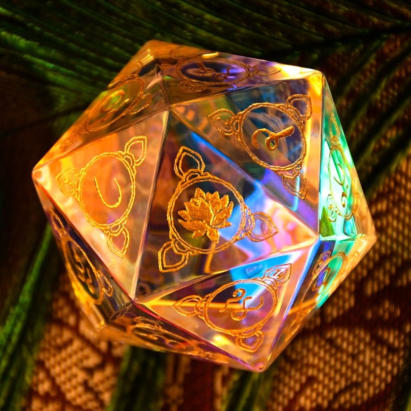Hindi Prismatic Glass 30mm d20 - Dice Around the World Collection Misty Mountain Gaming