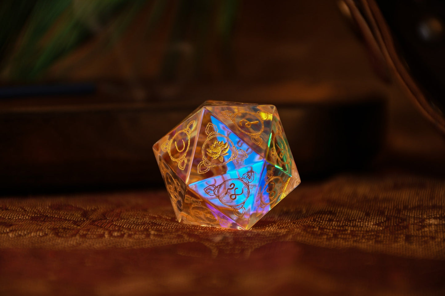 Hindi Prismatic Glass 30mm d20 - Dice Around the World Collection Misty Mountain Gaming