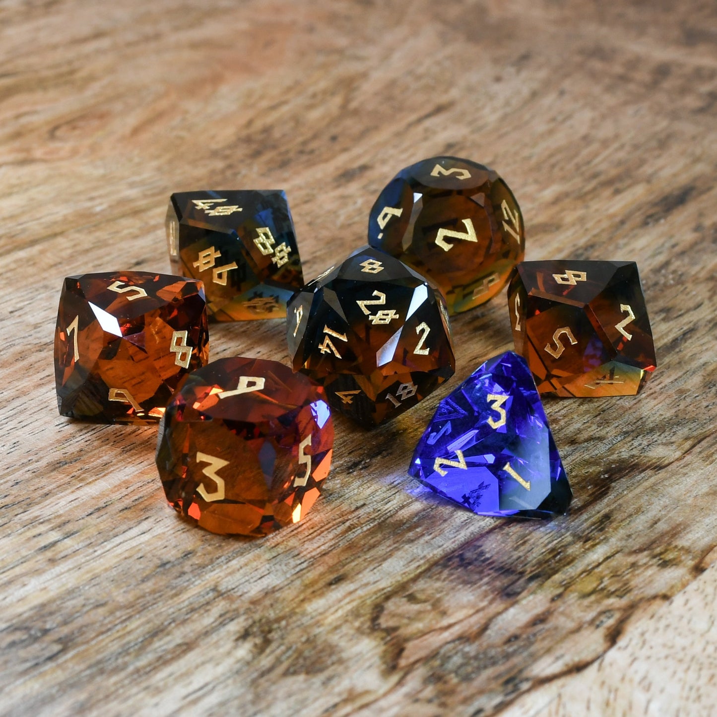 Ice and Fire Multifaceted Glass Dice Set Misty Mountain Gaming