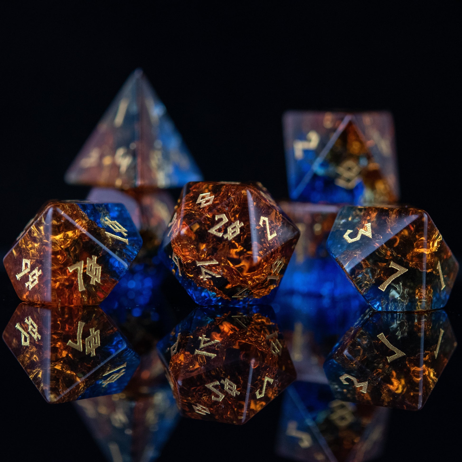 Ice and Fire Shattered Glass Dice Set Misty Mountain Gaming