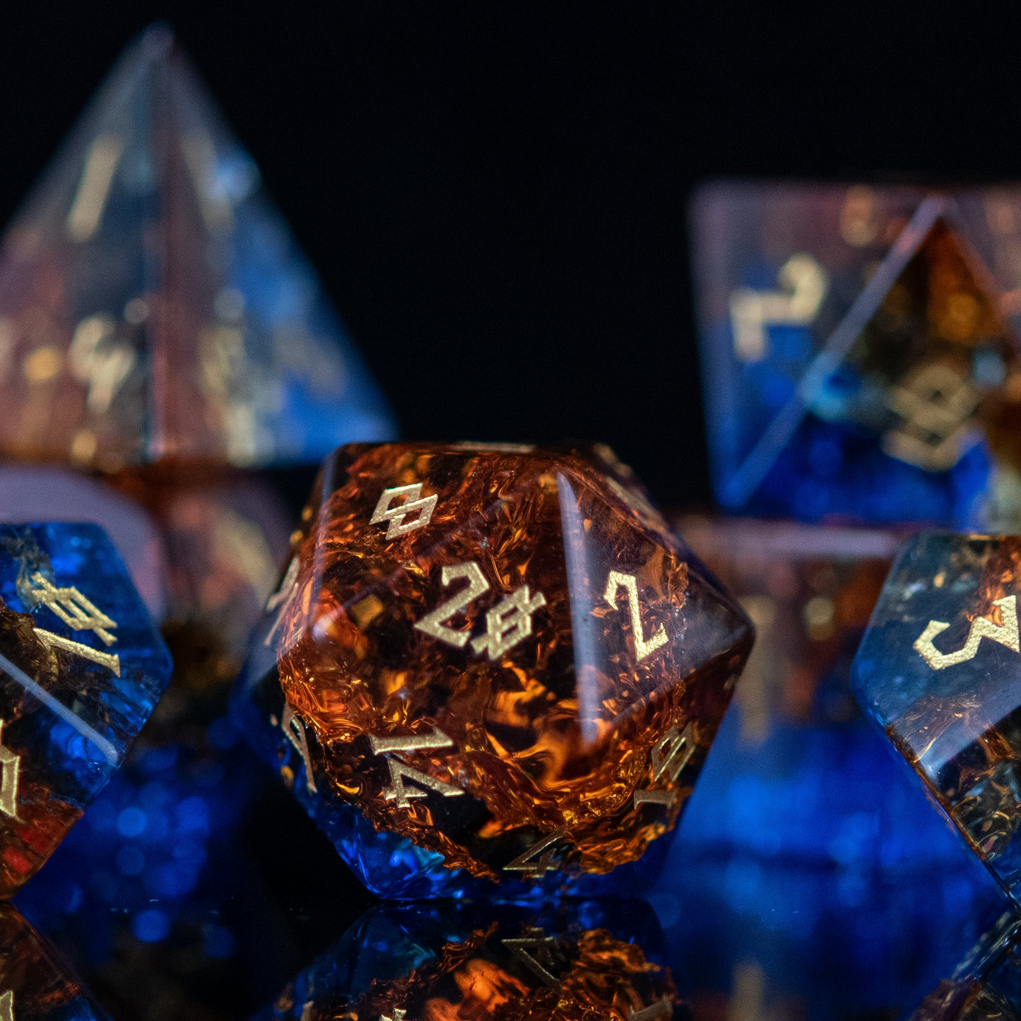 Ice and Fire Shattered Glass Dice Set Misty Mountain Gaming