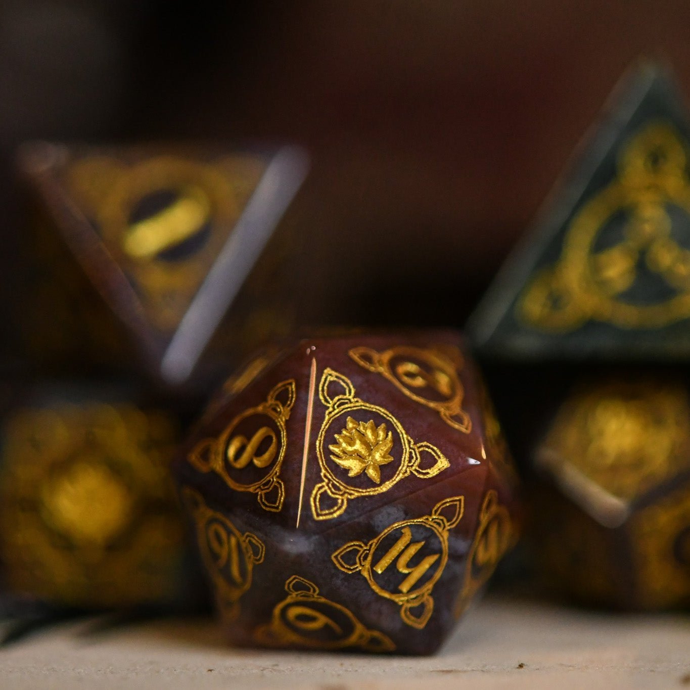 Indian, Indian Agate Stone Dice Set - Dice Around the World Collection Misty Mountain Gaming