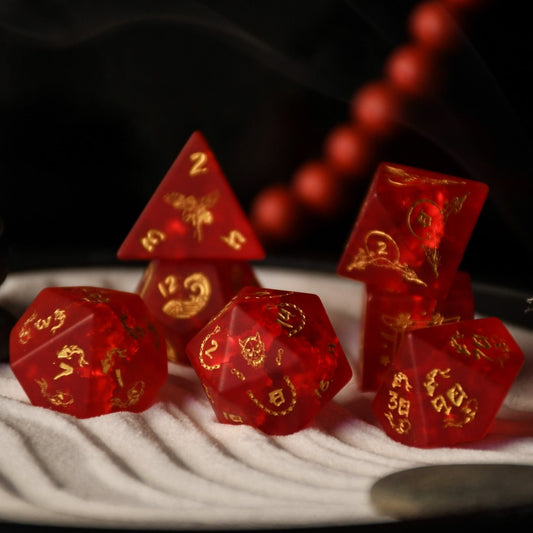 Japanese Frosted Red Glass Dice Set - Dice Around the World Collection Misty Mountain Gaming
