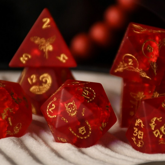 Japanese Frosted Red Glass Dice Set - Dice Around the World Collection Misty Mountain Gaming
