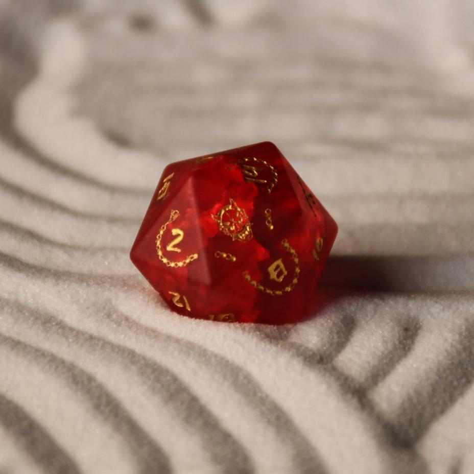Japanese Frosted Red Glass Dice Set - Dice Around the World Collection Misty Mountain Gaming