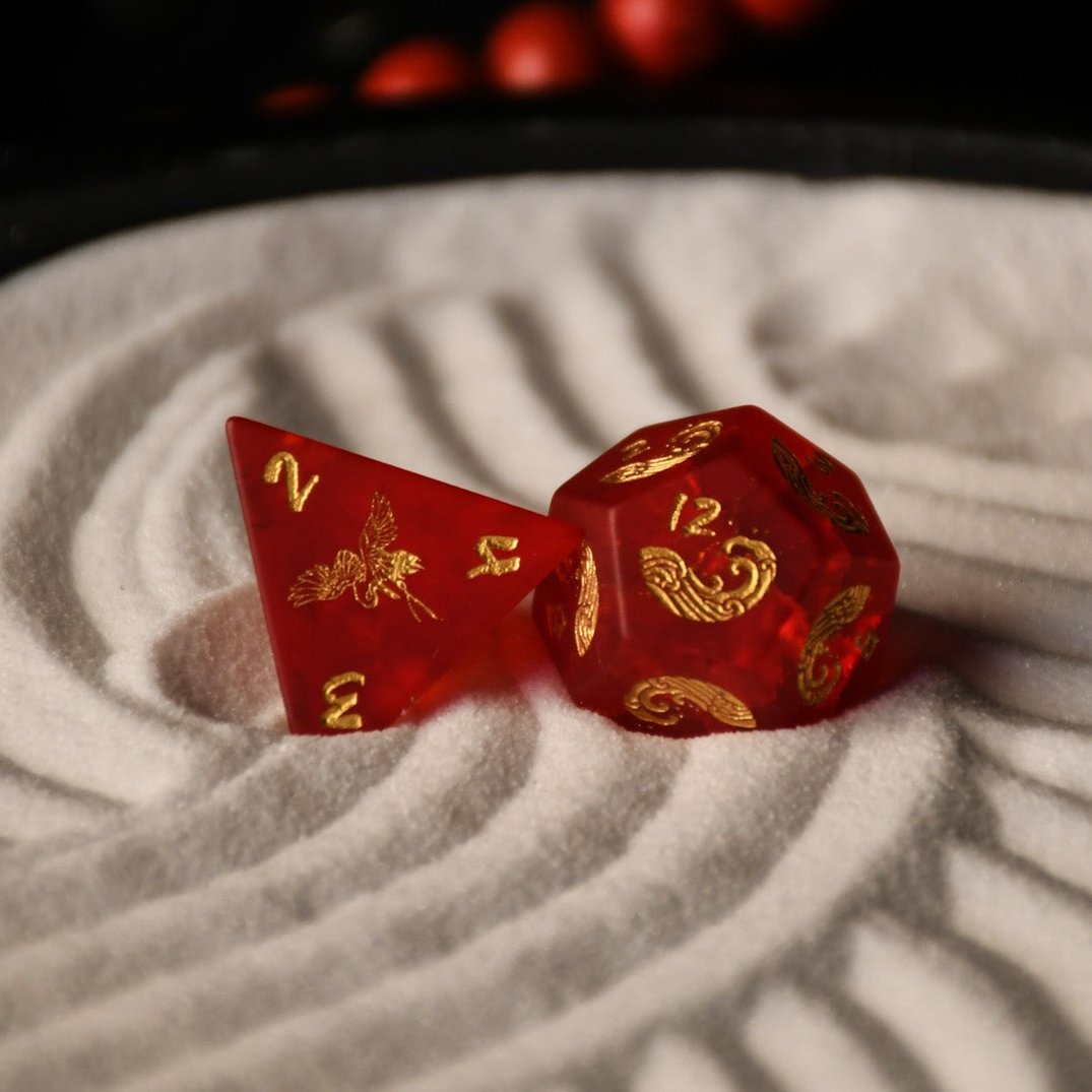 Japanese Frosted Red Glass Dice Set - Dice Around the World Collection Misty Mountain Gaming
