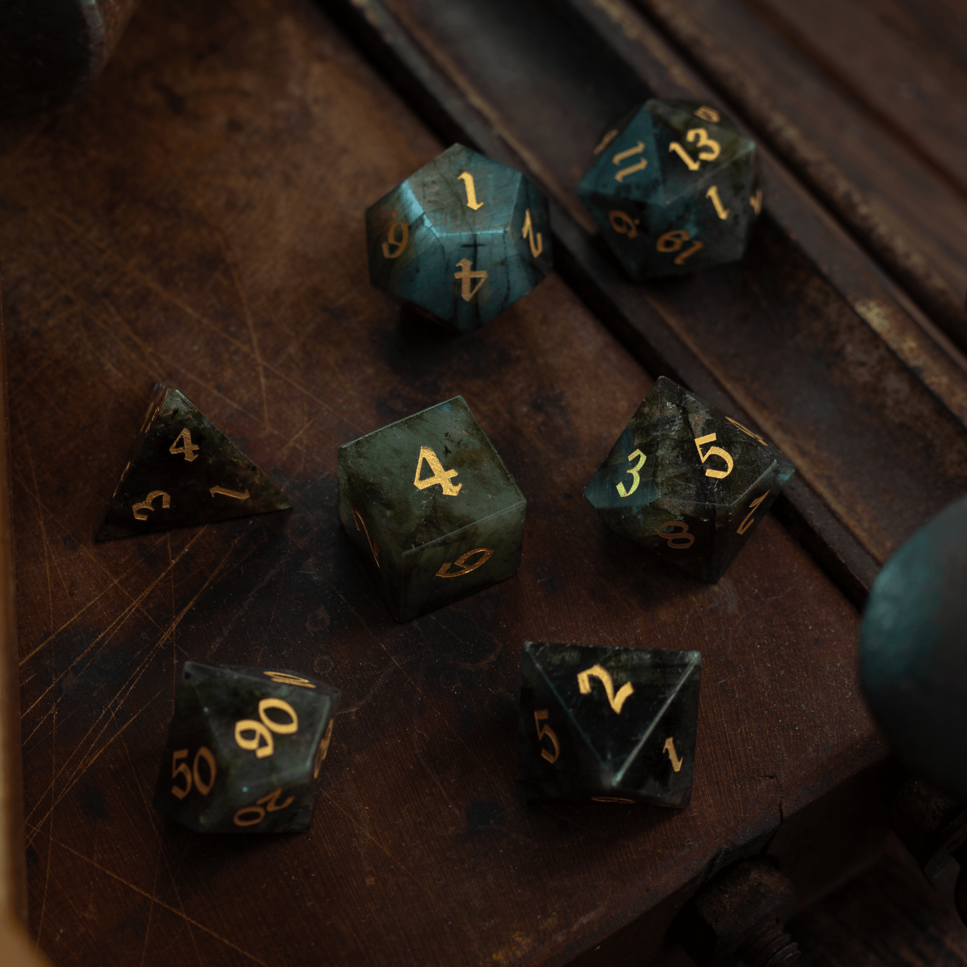 Labradorite Gemstone DND Dice Set Runic Dice