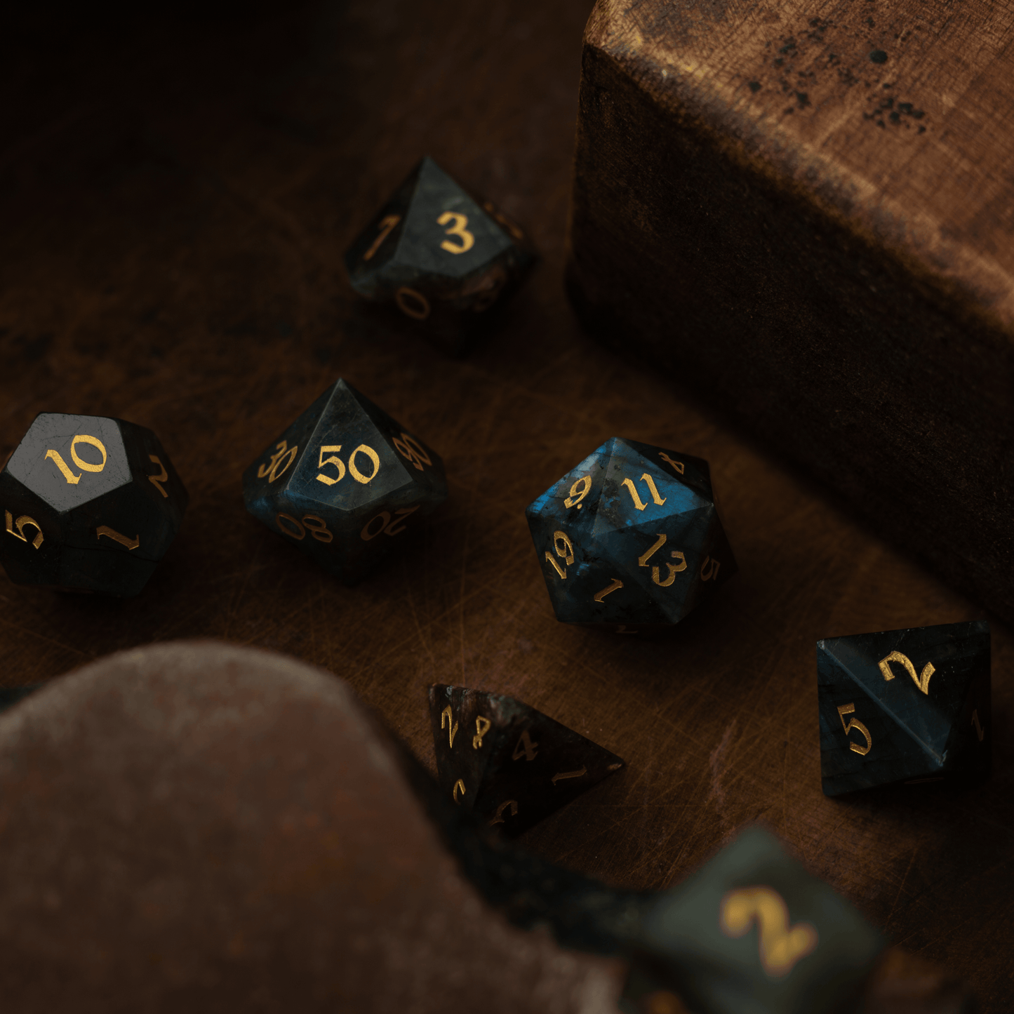 Labradorite Gemstone DND Dice Set Runic Dice